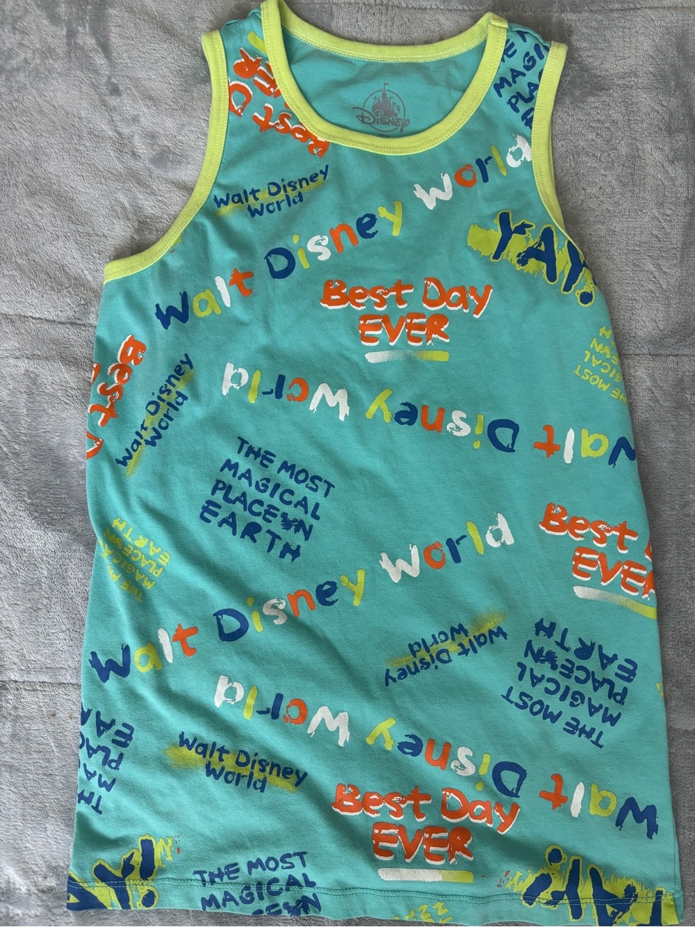 Disney Aqua Tank Top with Yellow Trim and Multicolor Graphics